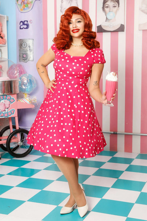Claudia Hot Pink Polka Dot Dress