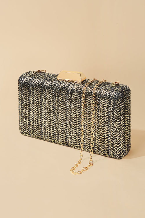 Clutch Rafia Negro/Oro · Le Palmier ·