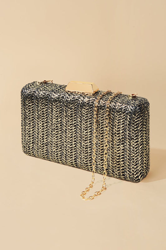 Clutch Rafia Negro/Oro · Le Palmier ·