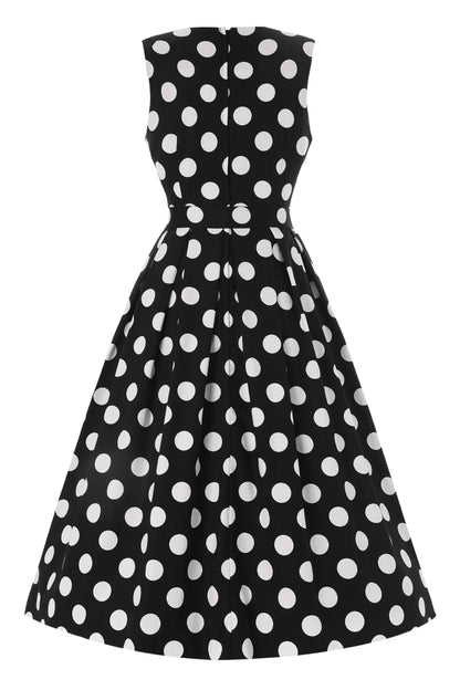 Helen Cotton Midi Dress In Black Spot Print