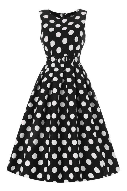 Helen Cotton Midi Dress In Black Spot Print