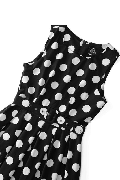 Helen Cotton Midi Dress In Black Spot Print