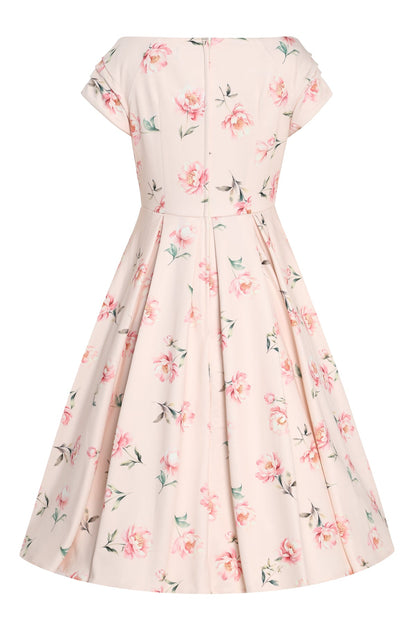 Lily Cream & Pink Peony Off Shoulder Dress