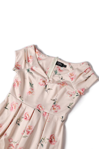 Lily Cream & Pink Peony Off Shoulder Dress