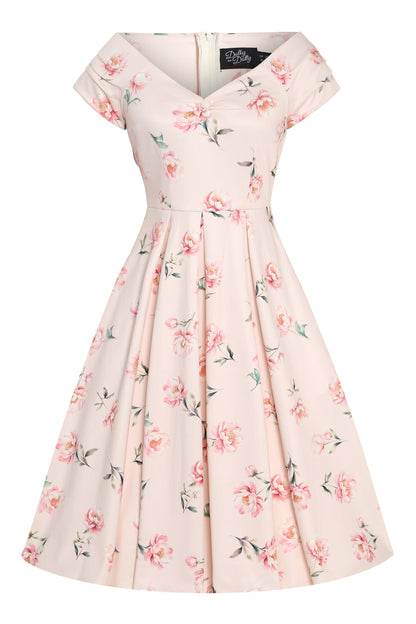 Lily Cream & Pink Peony Off Shoulder Dress