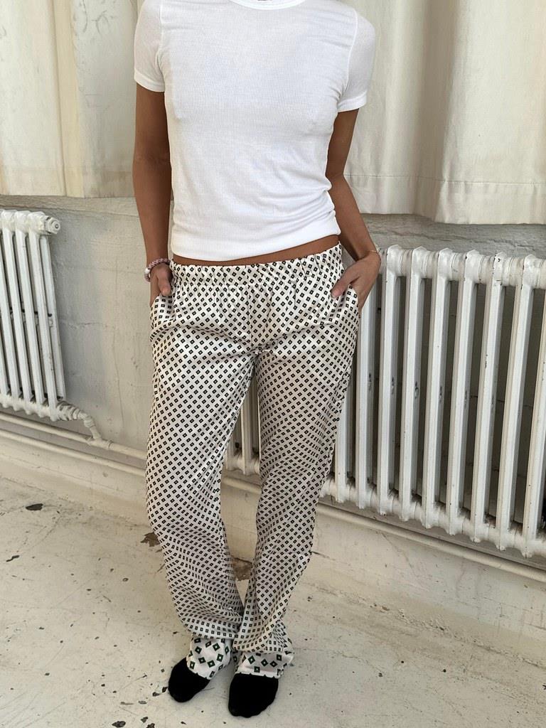 Lona low waist satin pants - Off-white/green