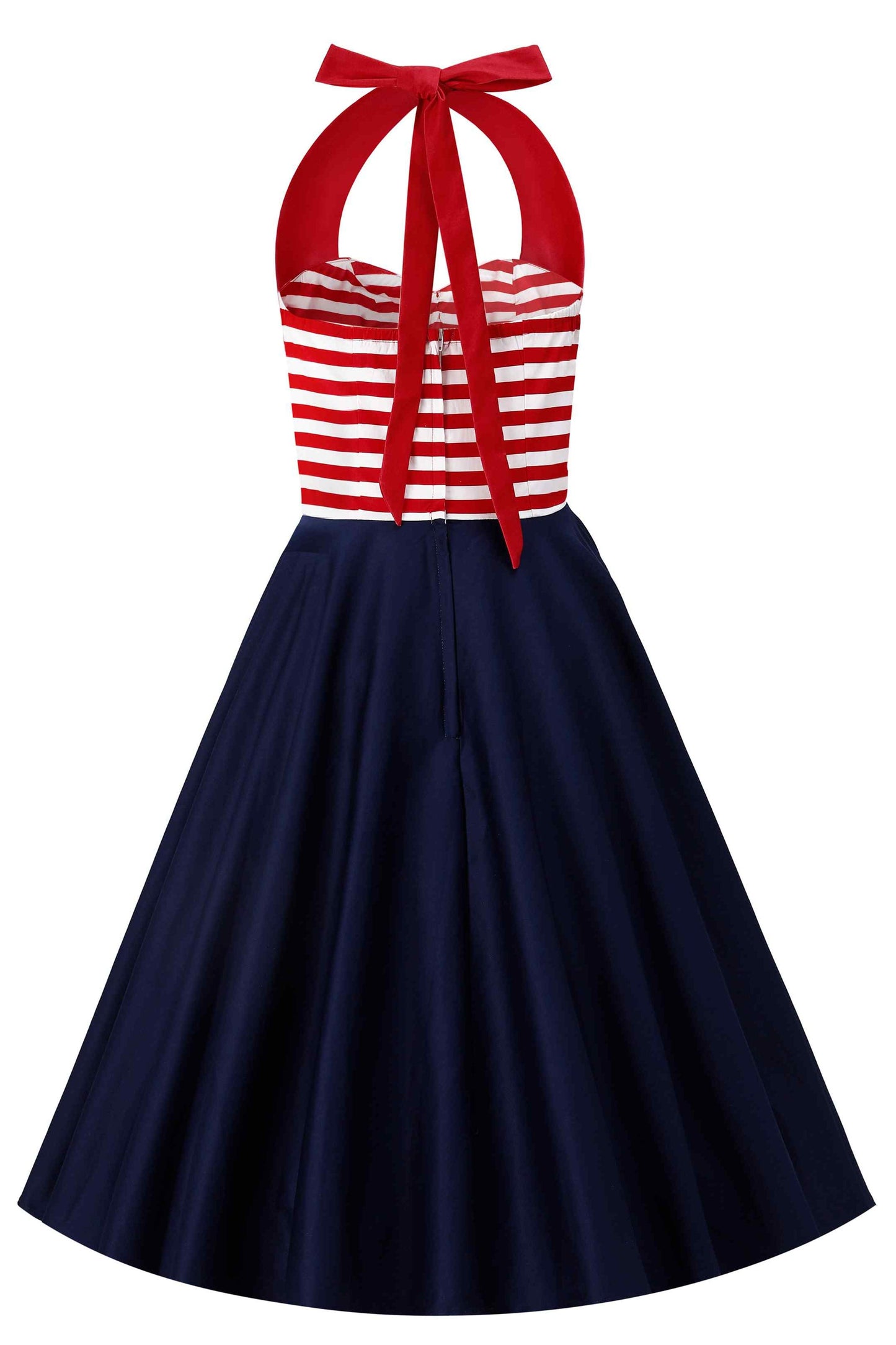 Daisy Nautical Striped Halter Dress With Anchor Embroidery