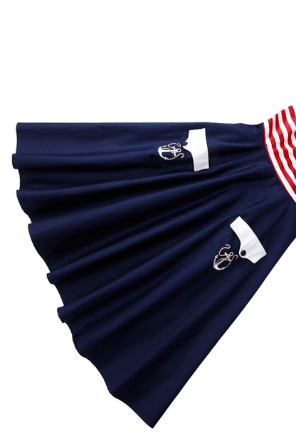 Daisy Nautical Striped Halter Dress With Anchor Embroidery
