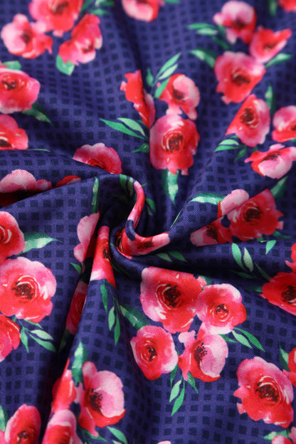 Donna Dark Blue Floral Tea Dress