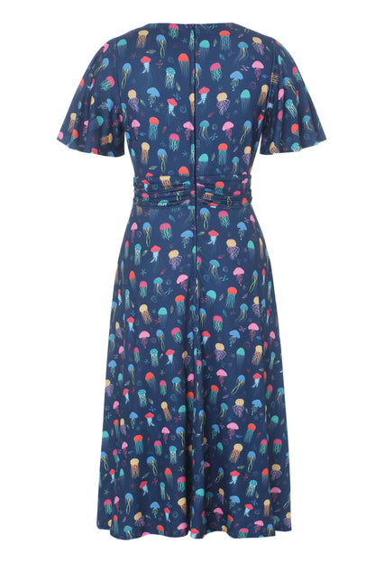 Donna Dark Blue Jellyfish Tea Dress