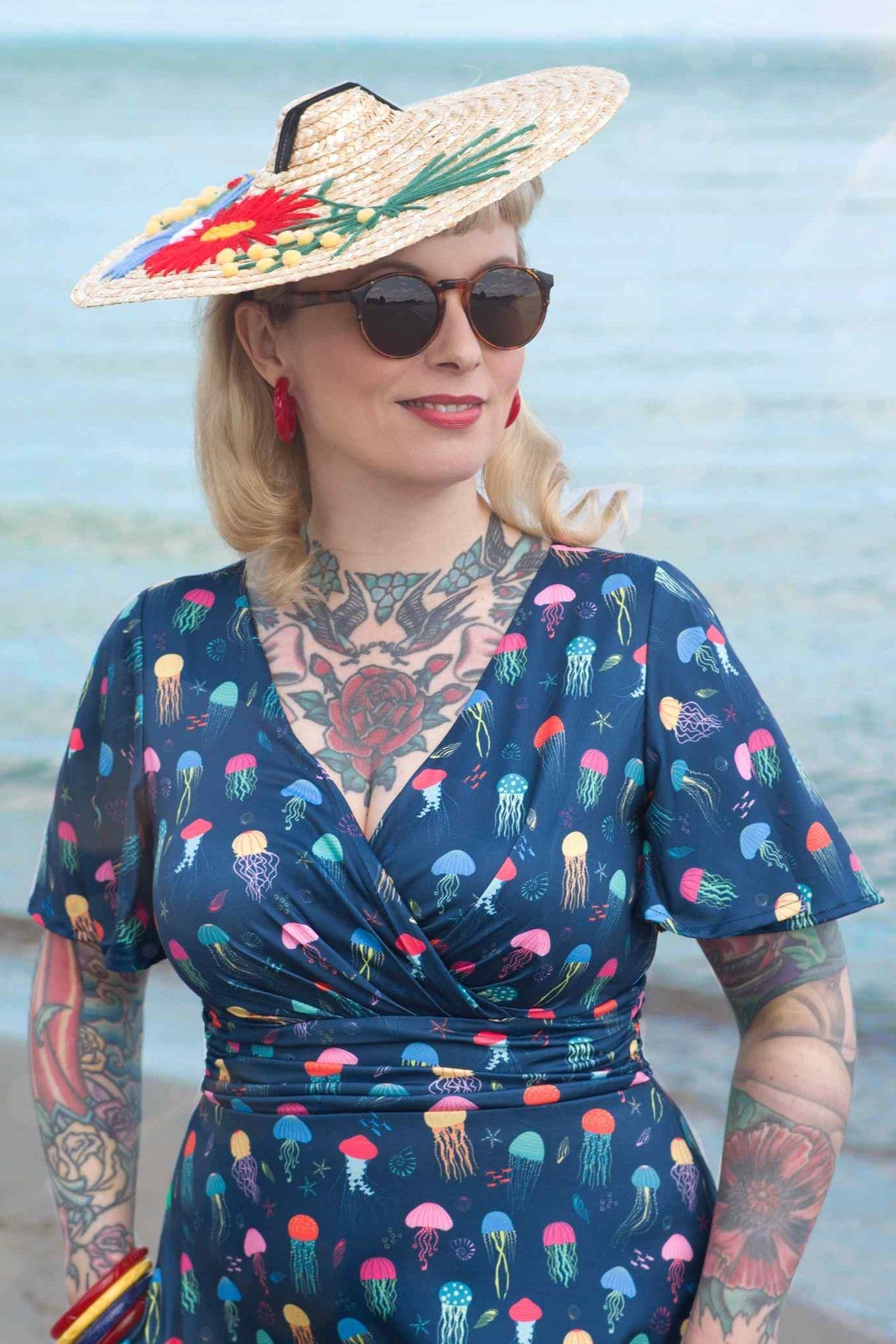 Donna Dark Blue Jellyfish Tea Dress