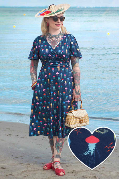 Donna Dark Blue Jellyfish Tea Dress