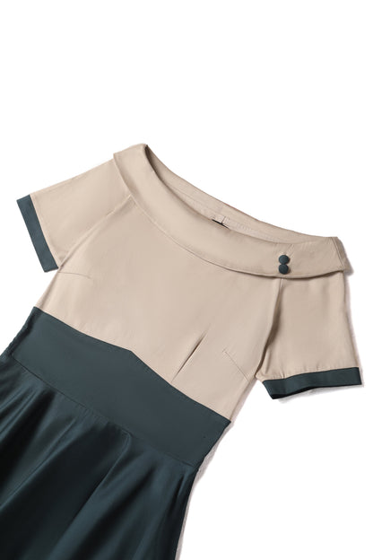 Darlene Retro Beige/Dark Green Swing Dress