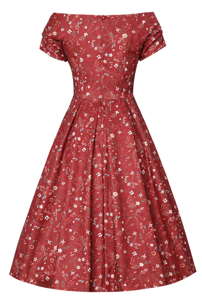 Lily Ditsy Floral Off Shoulder Dress In Red