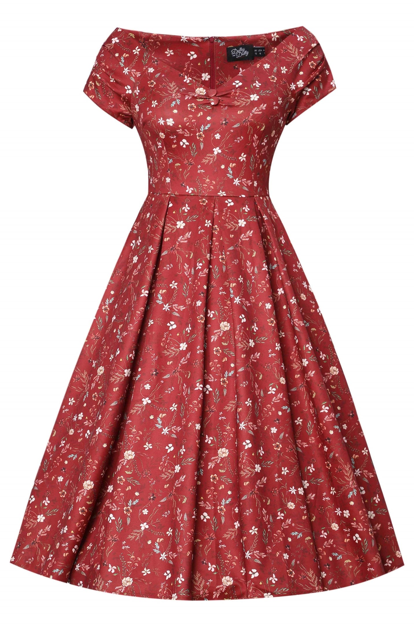 Lily Ditsy Floral Off Shoulder Dress In Red