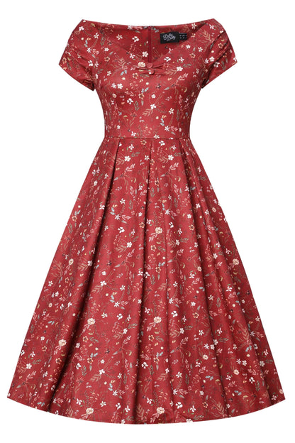 Lily Ditsy Floral Off Shoulder Dress In Red