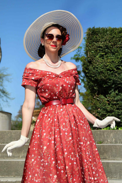 Lily Ditsy Floral Off Shoulder Dress In Red