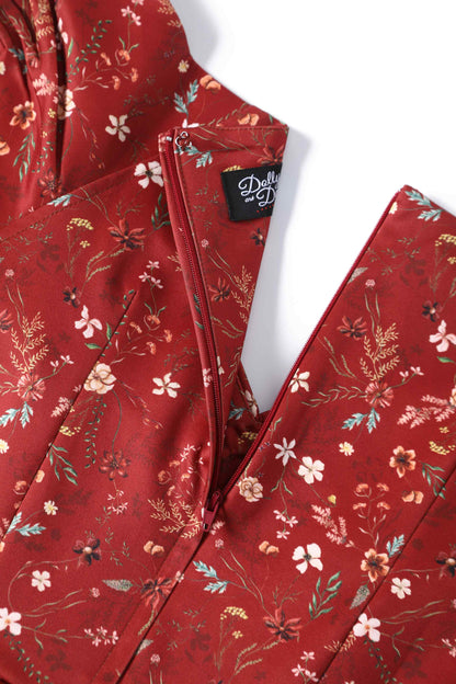 Lily Ditsy Floral Off Shoulder Dress In Red