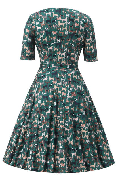Matilda Dog Lover Wrap Dress In Green
