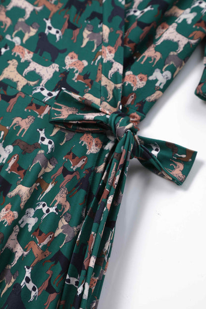 Matilda Dog Lover Wrap Dress In Green