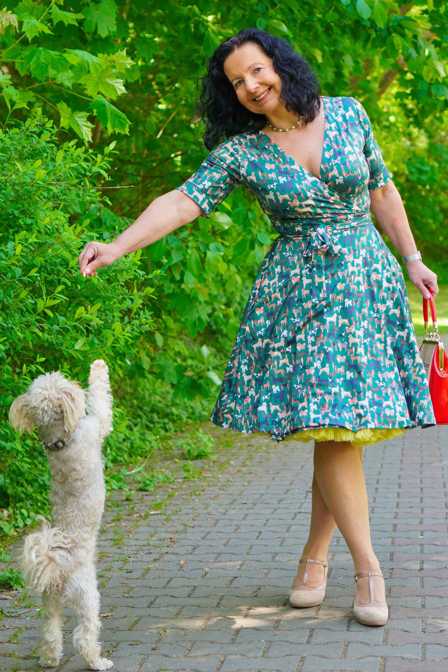 Matilda Dog Lover Wrap Dress In Green
