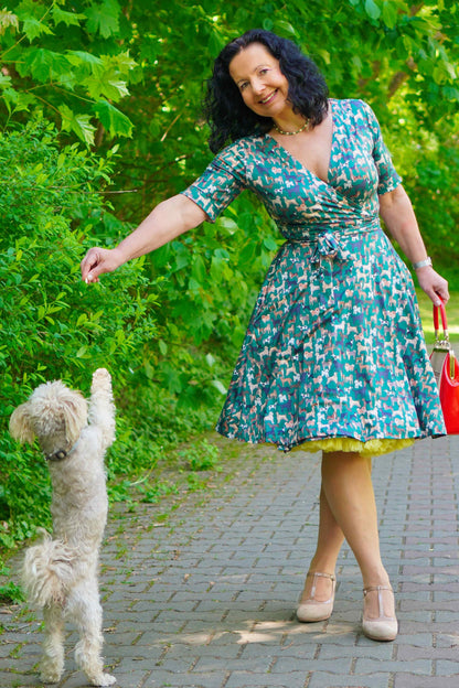 Matilda Dog Lover Wrap Dress In Green