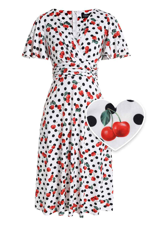 Donna Retro Cherry Polka Dot Dress