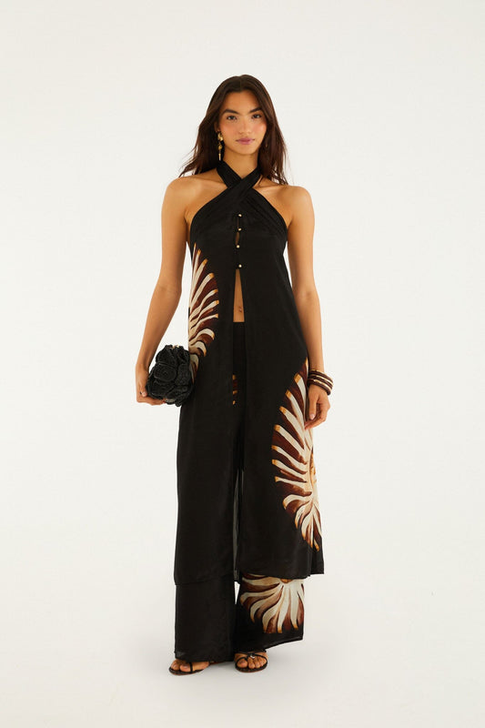 Black Ammonite Beaded Elastic Waist Pants