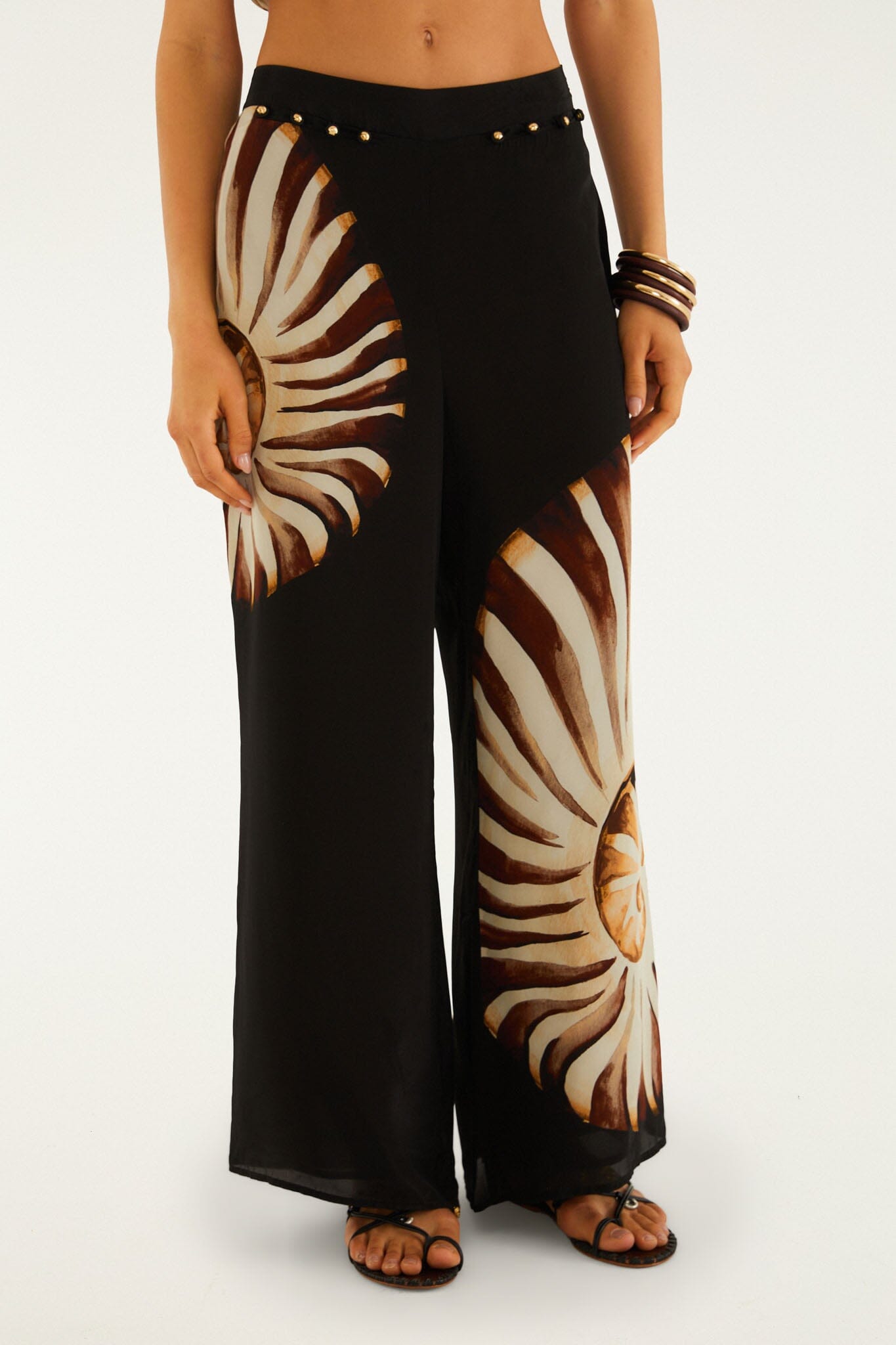 Black Ammonite Beaded Elastic Waist Pants