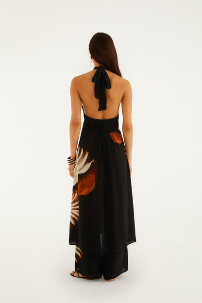 Black Ammonite Beaded Elastic Waist Pants