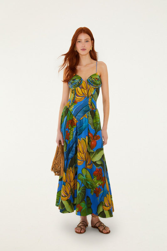 Blue Banana Grapes 3d Bodice Sleeveless Maxi Dress