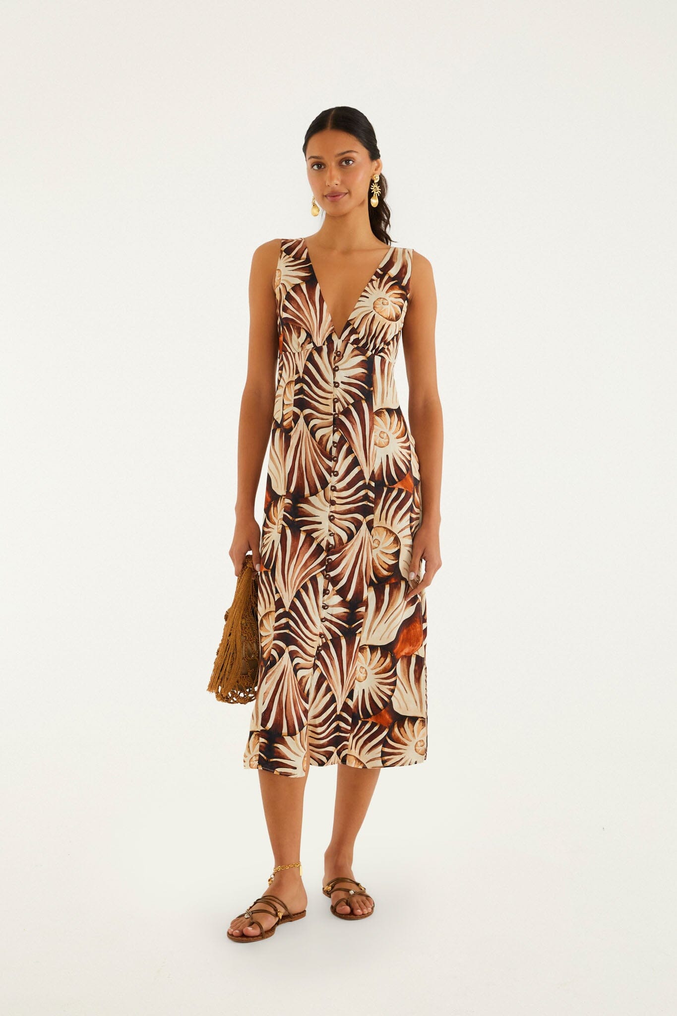 Multicolor Ammonite Buttoned Midi Dress