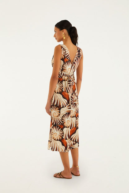 Multicolor Ammonite Buttoned Midi Dress