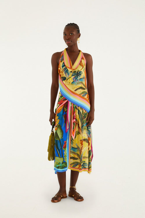 Multicolor Rainbow Summer Mixed Scarves  Midi Skirt