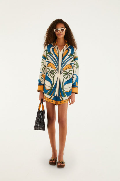 Multicolor Tropical Graphic Drawstring Pockets Shorts