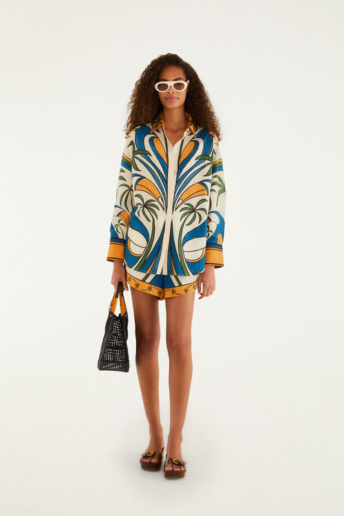 Multicolor Tropical Graphic Drawstring Pockets Shorts