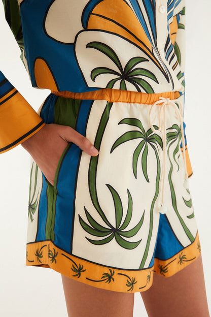 Multicolor Tropical Graphic Drawstring Pockets Shorts