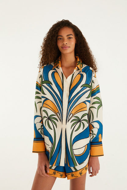 Multicolor Tropical Graphic Drawstring Pockets Shorts