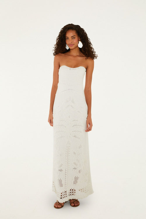 Off-White Palm Tree Strapless Knit Maxi Dress