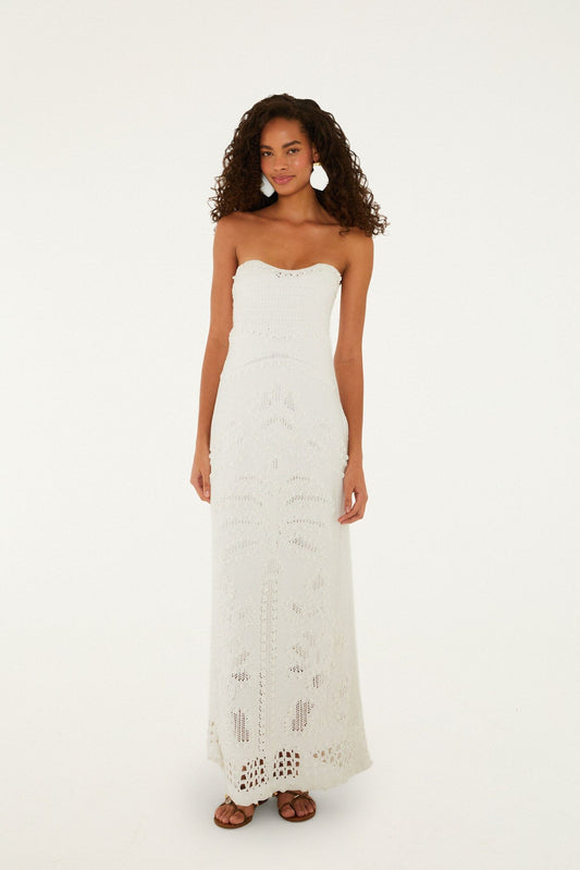 Off-White Palm Tree Strapless Knit Maxi Dress