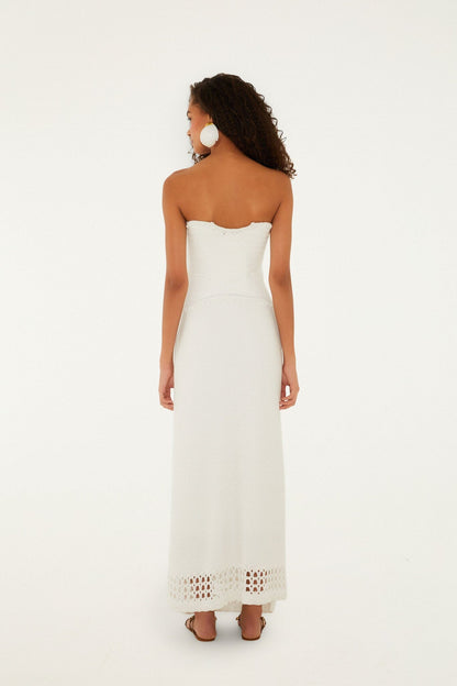 Off-White Palm Tree Strapless Knit Maxi Dress