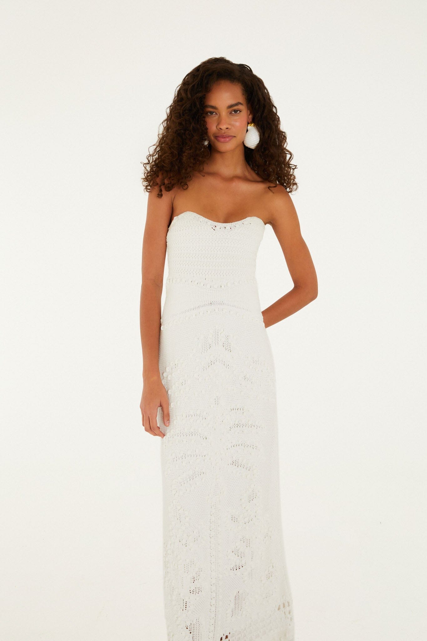Off-White Palm Tree Strapless Knit Maxi Dress