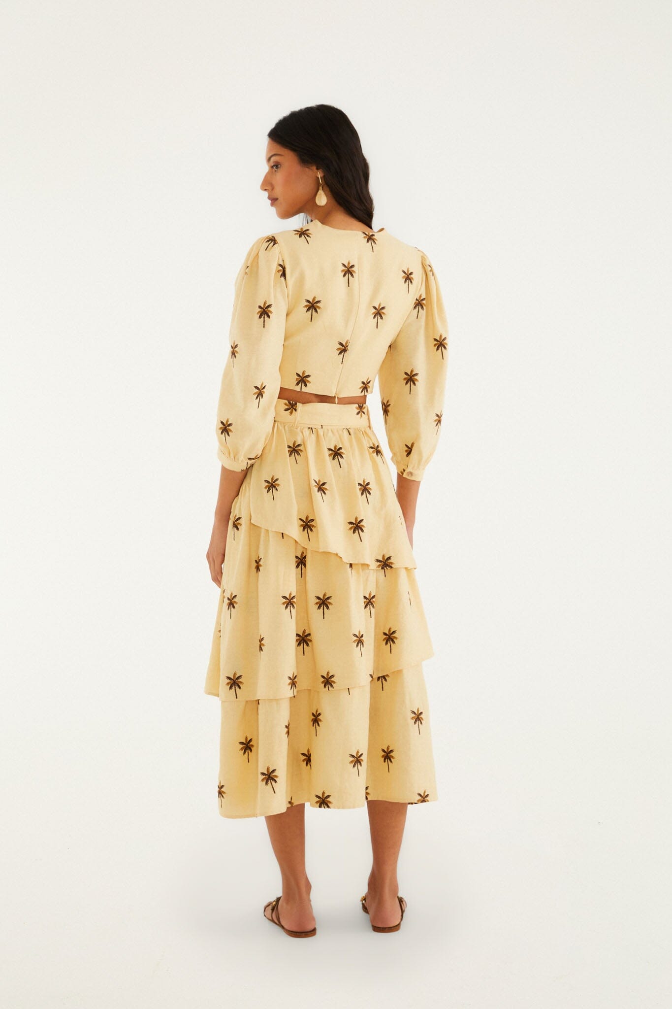 Sand Embroidered Trees Buckled Layered Midi Skirt