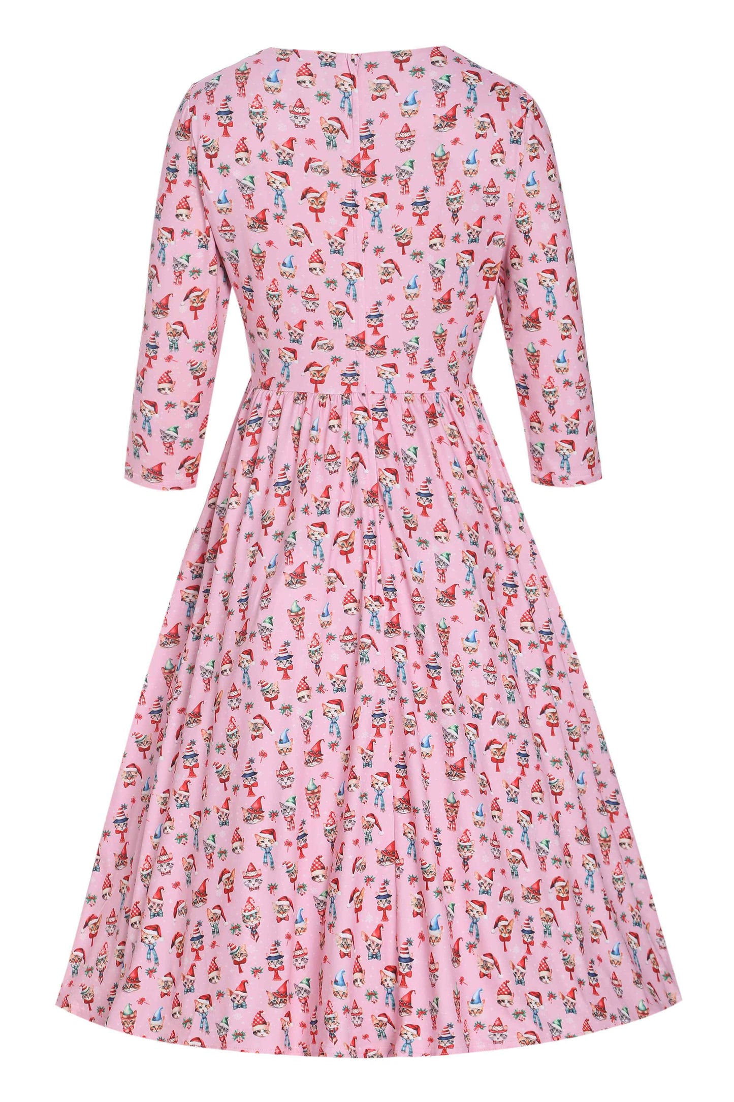 Billie Pink Christmas Cat Flared Dress