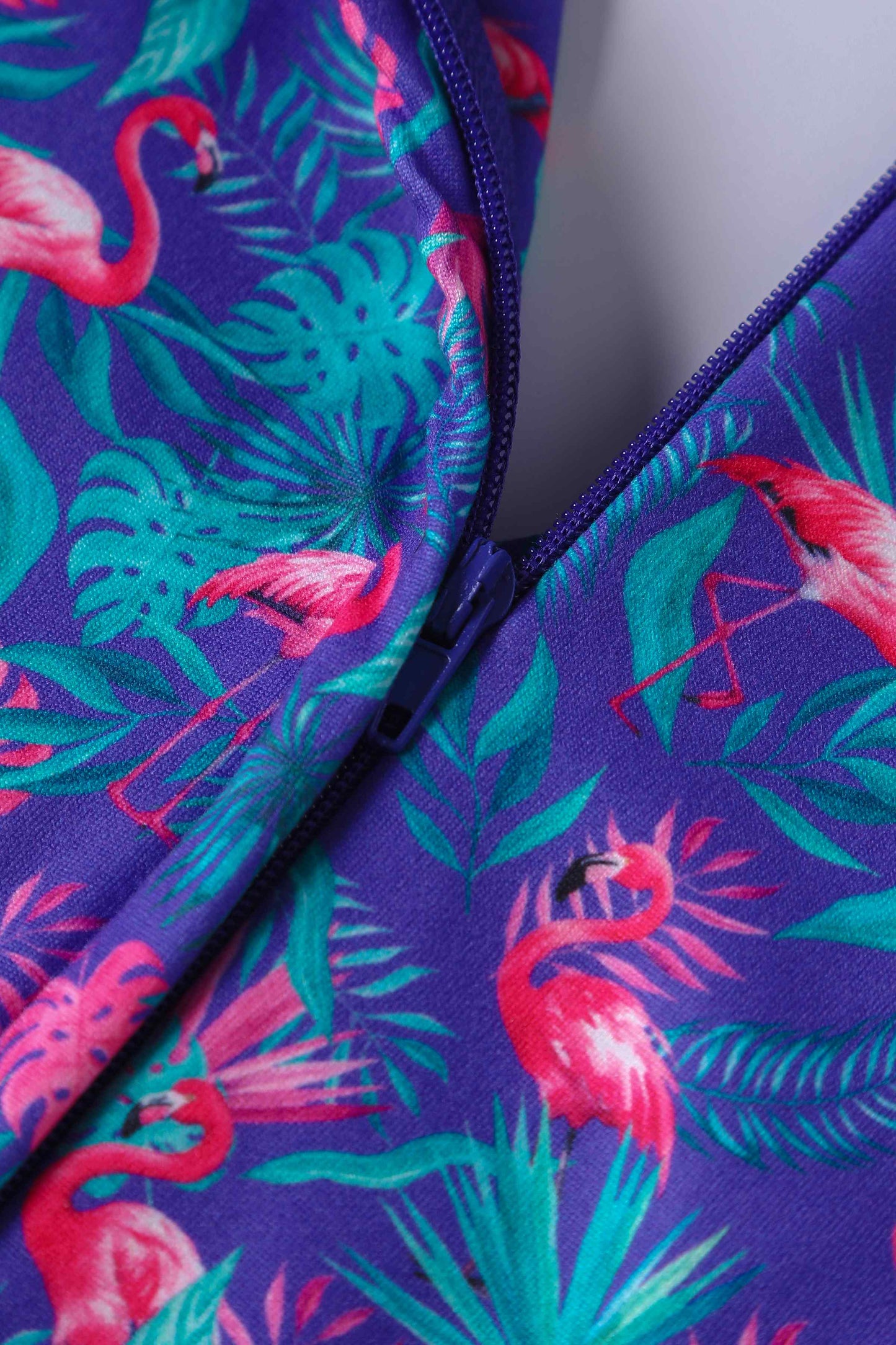 Donna Purple Flamingo Crossover Bust Tea Dress