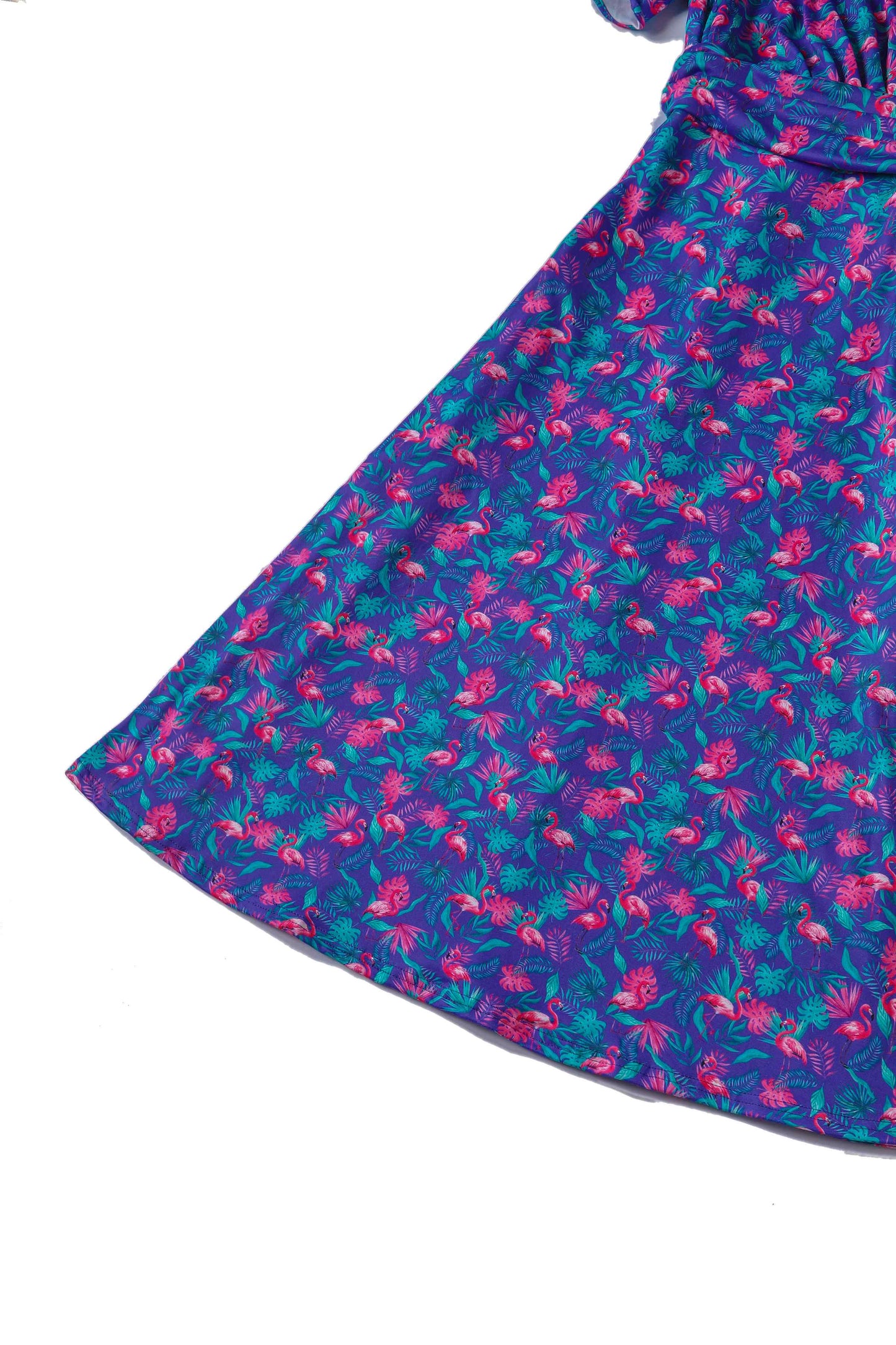 Donna Purple Flamingo Crossover Bust Tea Dress