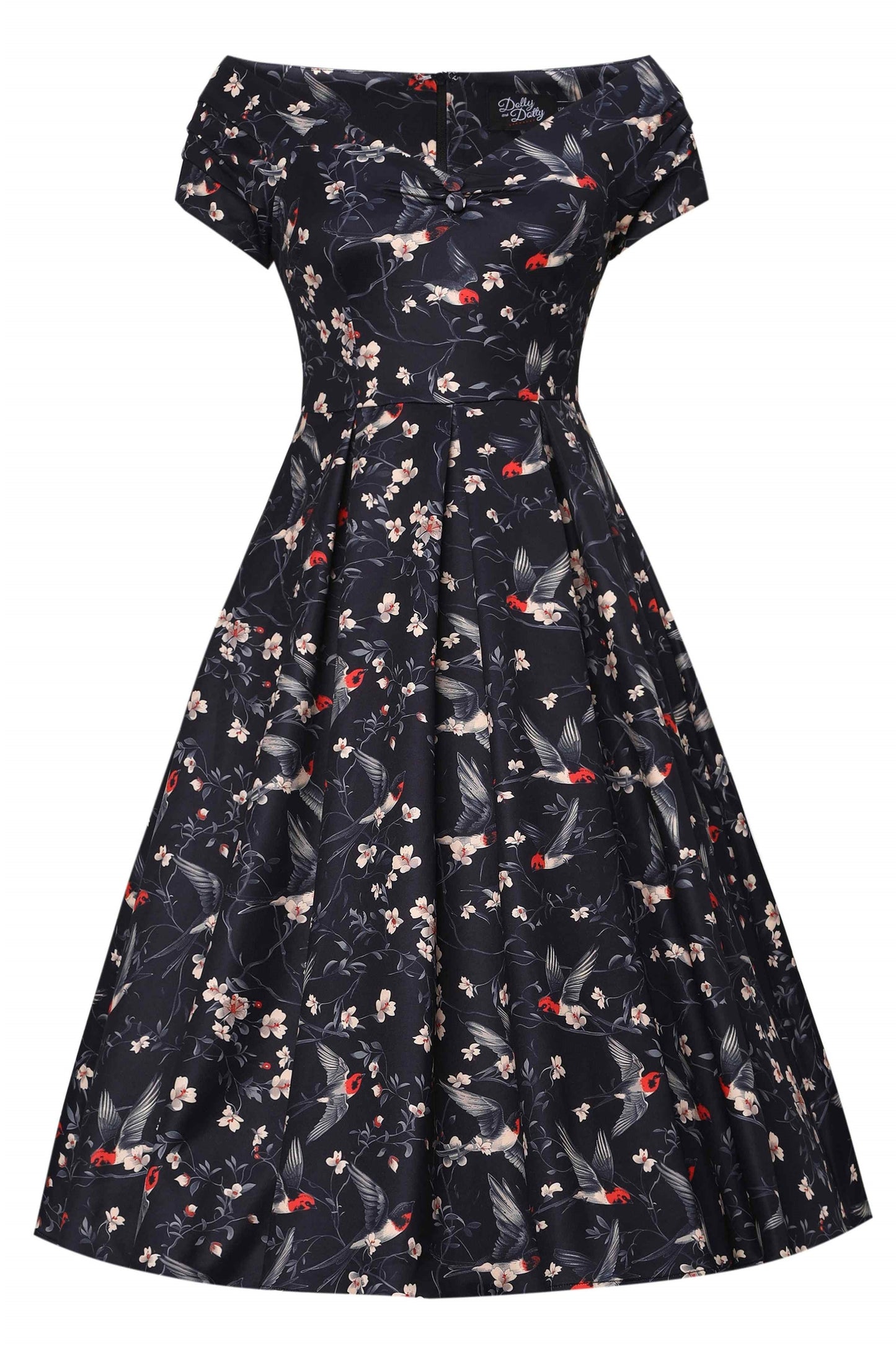Lily Floral & Swallow Off Shoulder Dress
