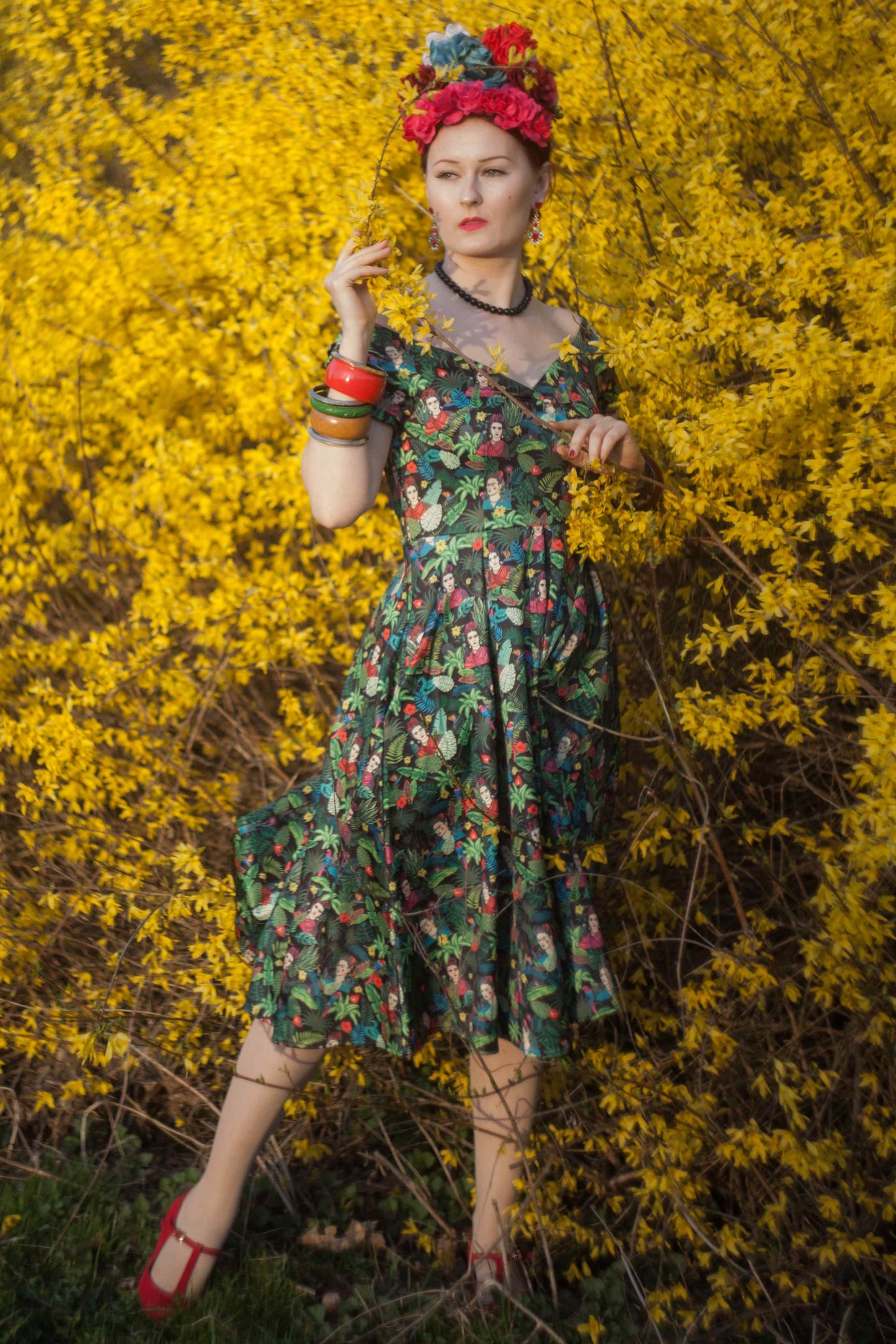 Lily Frida Kahlo Inspired Off Shoulder Dress