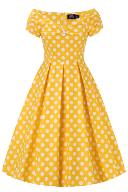 Lily Yellow Polka Dot Off Shoulder Dress