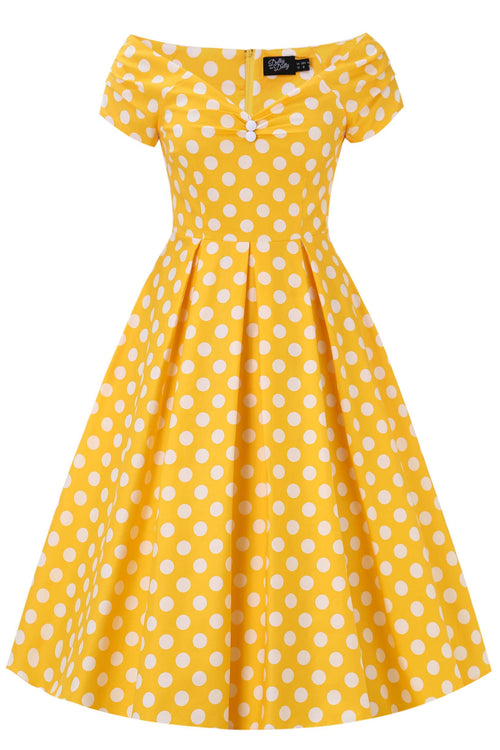 Lily Yellow Polka Dot Off Shoulder Dress